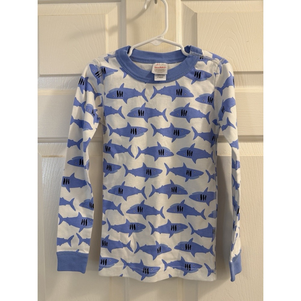 Hanna Andersson Boys 100% Organic Cotton Shark Print Pajama Top Long Sleeve 6-7